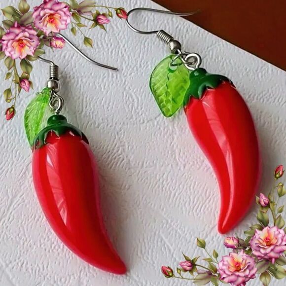 Chili Pepper Red Earrings - Picture 1 of 7